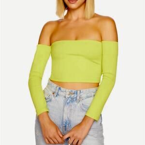 Susana Monaco Off the Shoulder Long Sleeve Tube Top in Chartreuse, XS